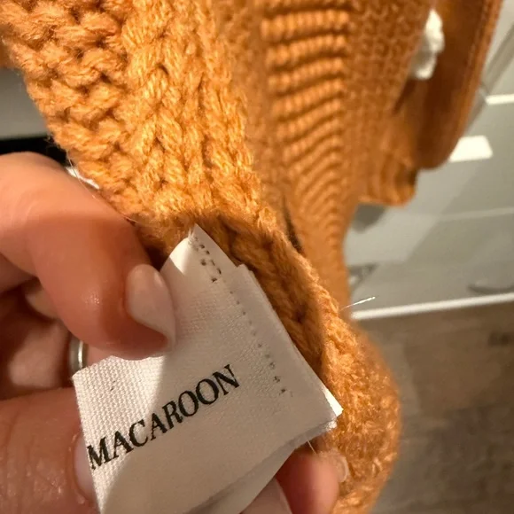 Goodnight Macaroon Camel Colored Cardigan with Floral Accents - Picture 3 of 4